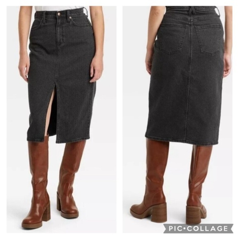 Universal Thread High Rise Front Slit Midi Skirt Black Sz 6